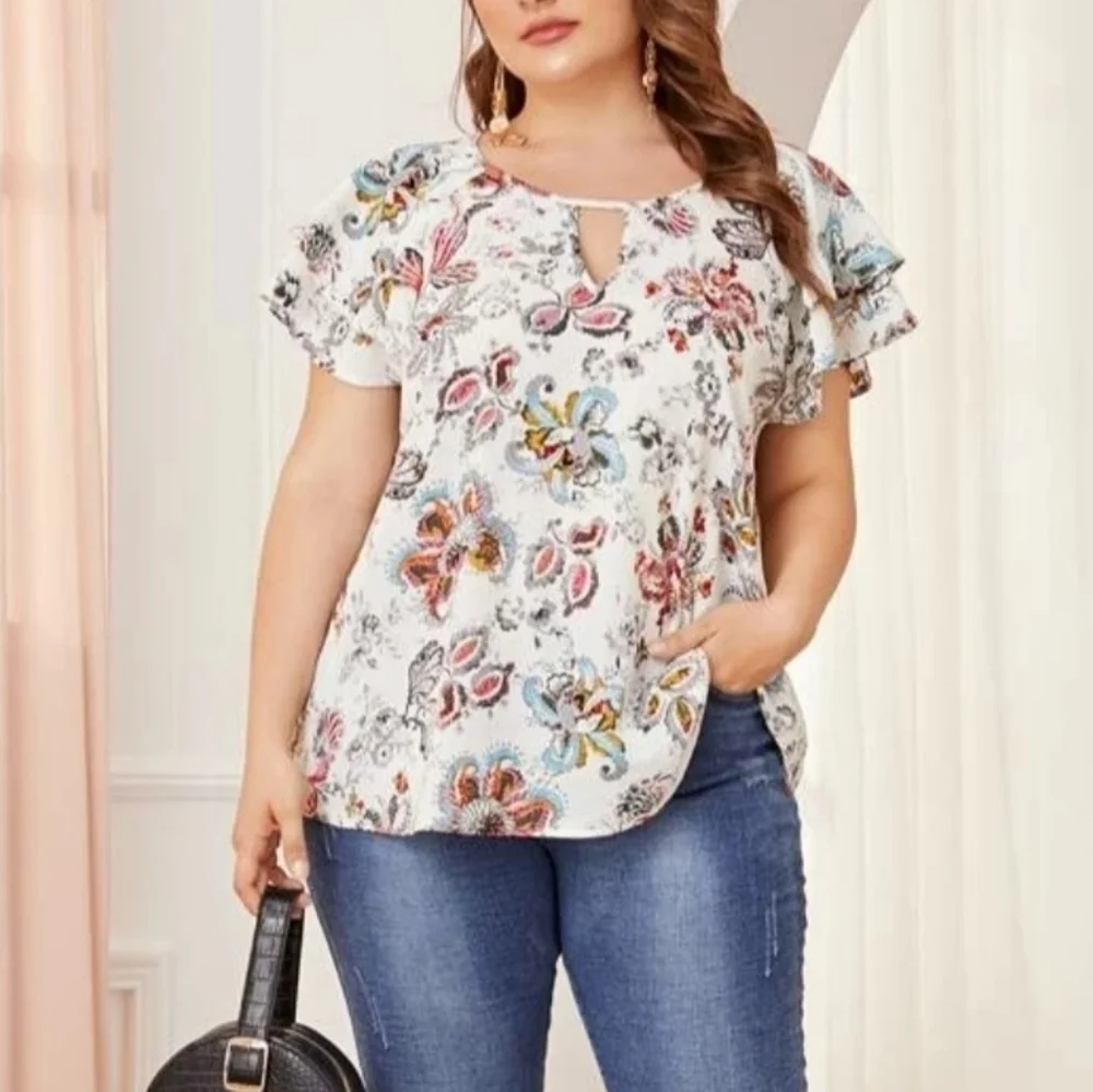 SHEIN Keyhole Neck Short-sleeved Tunic - Picture 3 of 13